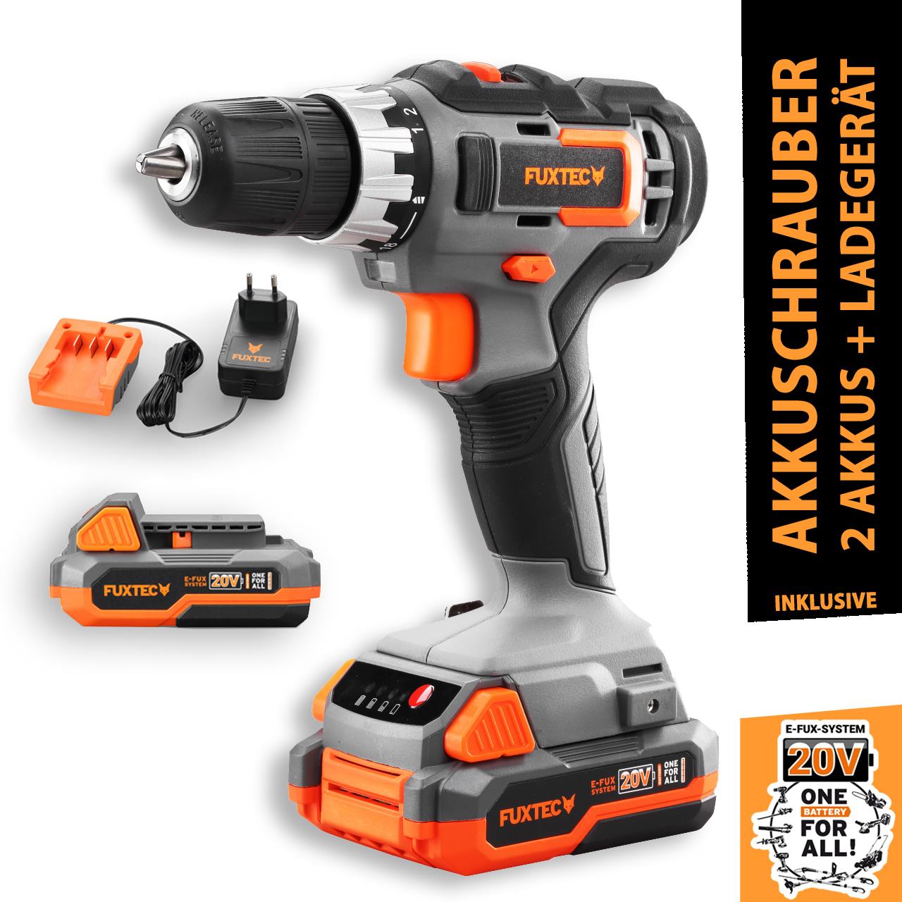 B-WARE FUXTEC 20V Akkuschrauber FX-E1BS20 SET mit 2 x Akku 2Ah, 1 x Ladegerät 1A