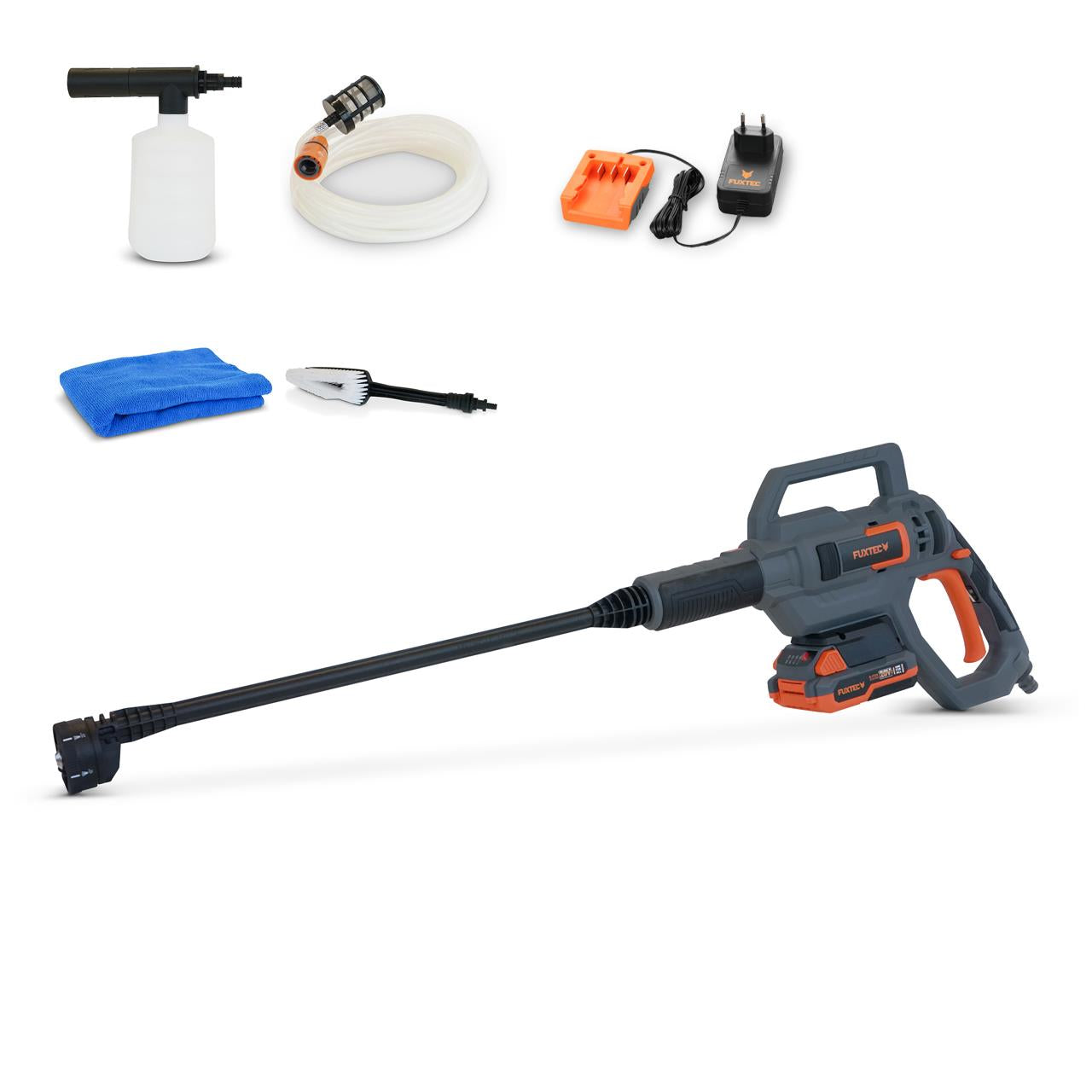 B-WARE FUXTEC 20V Akku Hochdruckreiniger FX-E1HDR20 SET mit 1 x Akku 2Ah, 1 x Ladegerät 1A