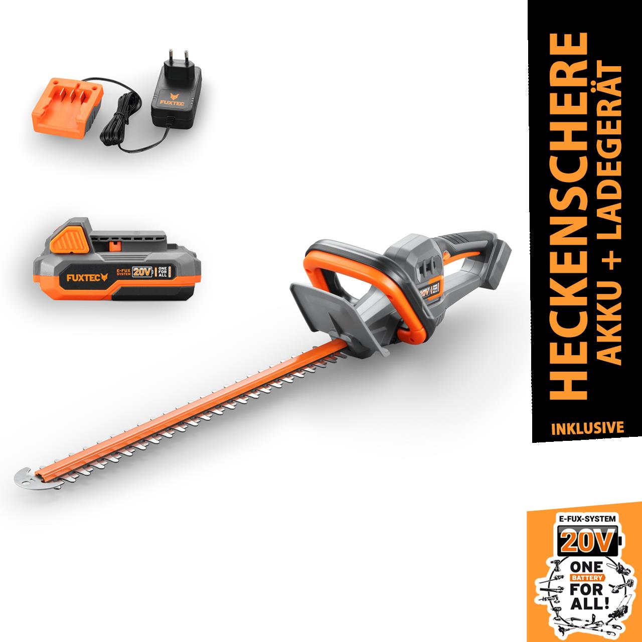 B-WARE FUXTEC 20V Akku Heckenscheren FX-E1HS20 SET mit 1 x Akku 2Ah, 1 x Ladegerät 1A