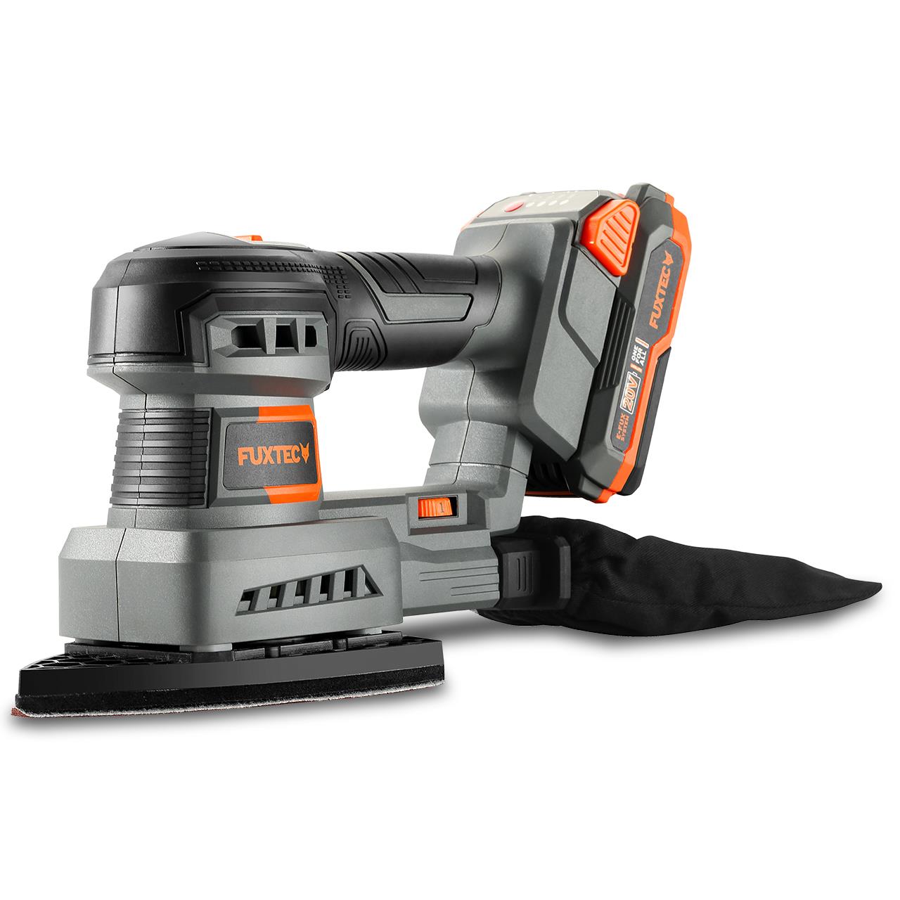 B-WARE FUXTEC 20V Akku Schwingschleifer FX-E1MS20 SET mit 1 x Akku 2Ah, 1 x Ladegerät 1A