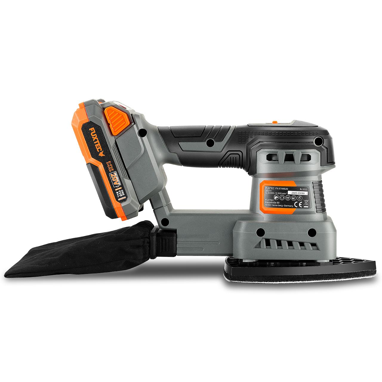 B-WARE FUXTEC 20V Akku Schwingschleifer FX-E1MS20 SET mit 1 x Akku 2Ah, 1 x Ladegerät 1A