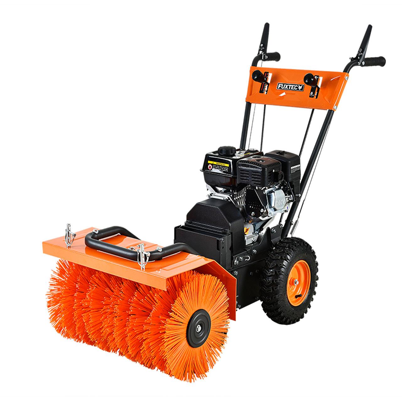 B-WARE FUXTEC Benzin Kehrmaschine Set FX-KM196-SET3 mit Schneeschild und Kehrgutsammelbehälter