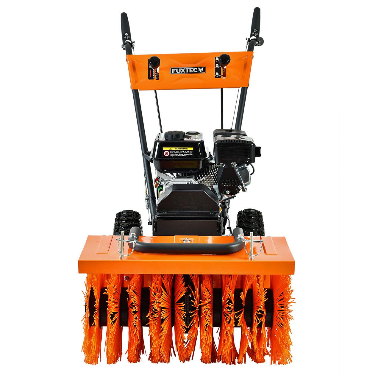 B-WARE FUXTEC Benzin Kehrmaschine Set FX-KM196-SET3 mit Schneeschild und Kehrgutsammelbehälter