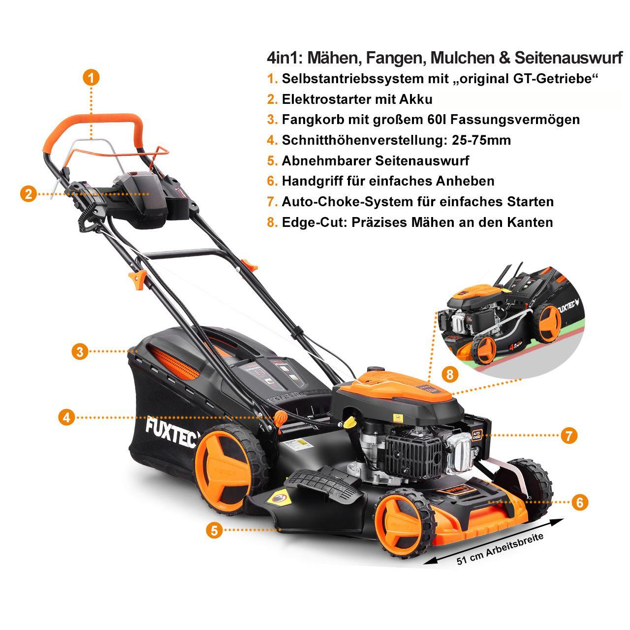 Bild 1 B-WARE Benzin Rasenmäher E-Start FX-RM5196eS mit zipgo®