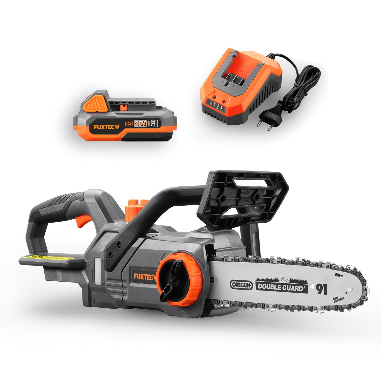 Bild 1 B-WARE FUXTEC 20V Akku Kettensäge FX-E1KS20 SET 2 mit 1 x Akku 2Ah, 1 x Ladegerät 2,4A