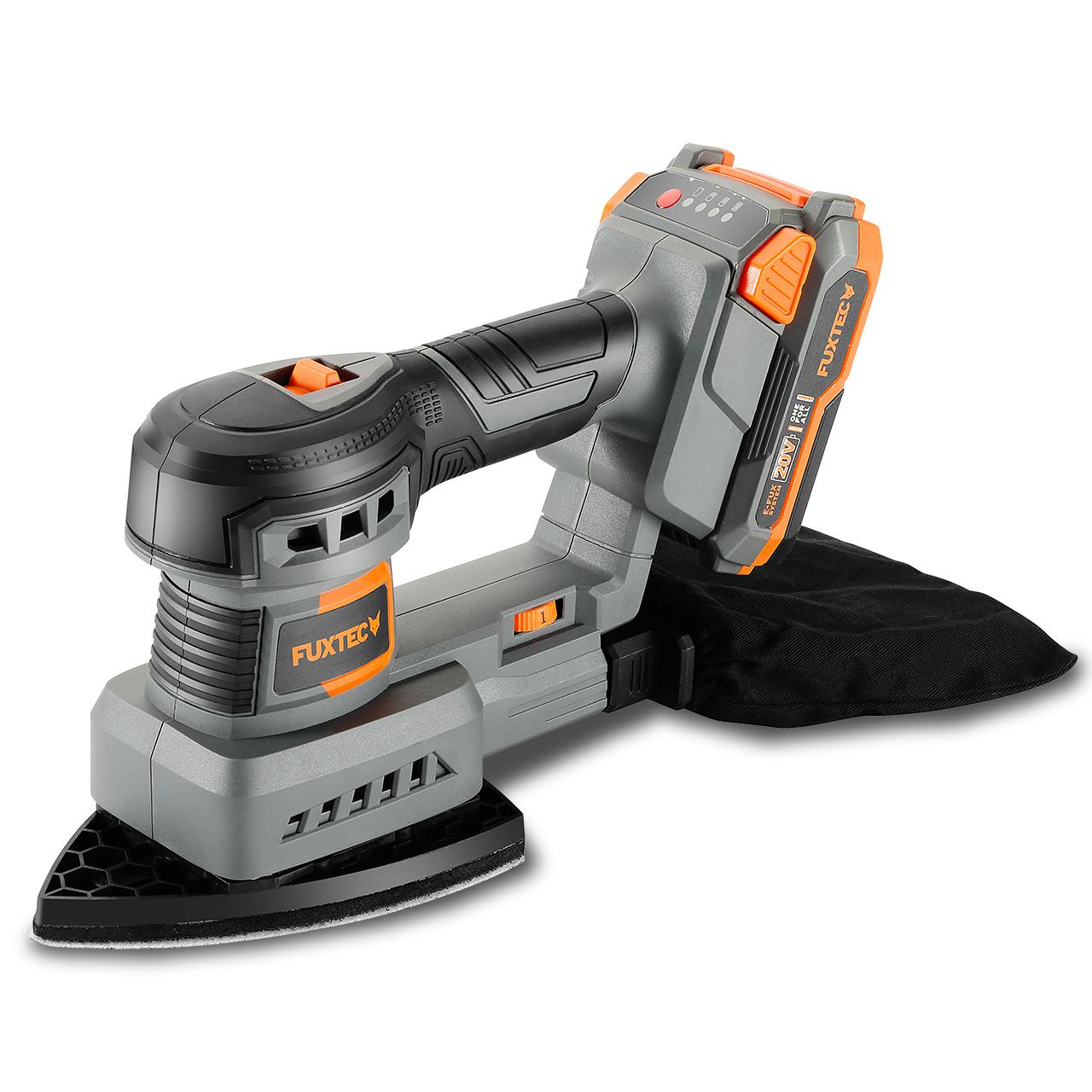 B-WARE FUXTEC 20V Akku Schwingschleifer FX-E1MS20 SET mit 1 x Akku 2Ah, 1 x Ladegerät 1A