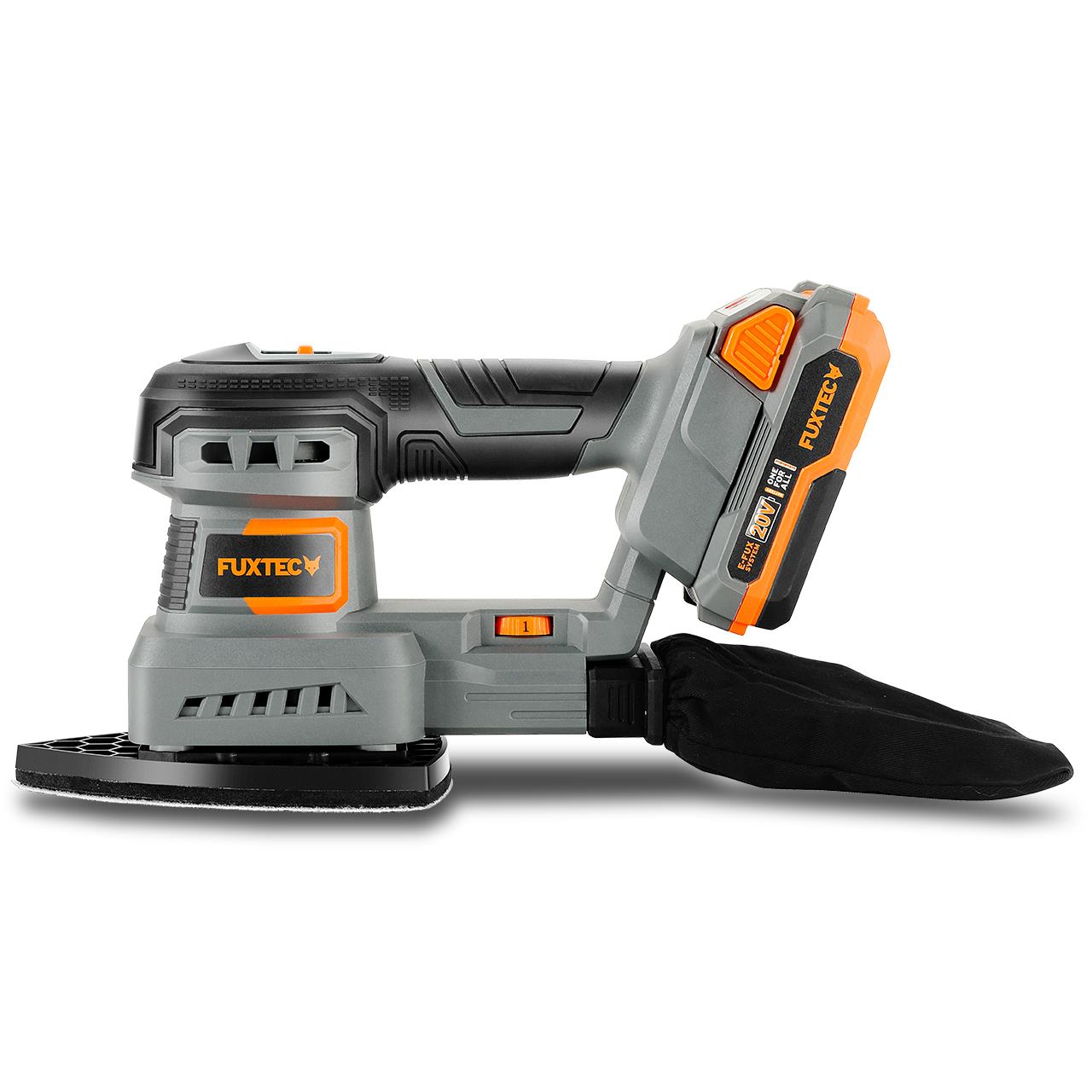 B-WARE FUXTEC 20V Akku Schwingschleifer FX-E1MS20 SET mit 1 x Akku 2Ah, 1 x Ladegerät 1A