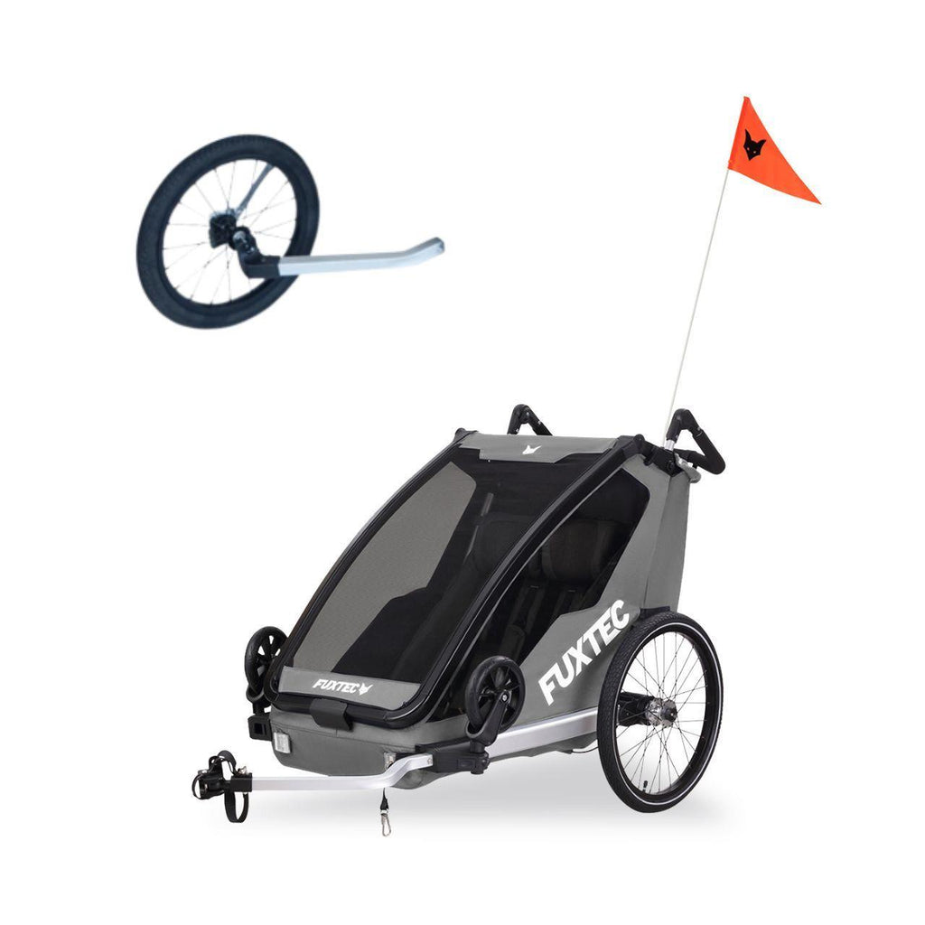 fuxtec fahrradanhänger Fahrradanhänger/Jogger FX-FA1-SET-GRAU mit Jogger-Rad Category:City Urban_Smart Retro Scheinwerfer RAHMENGRÖSSE:15,5