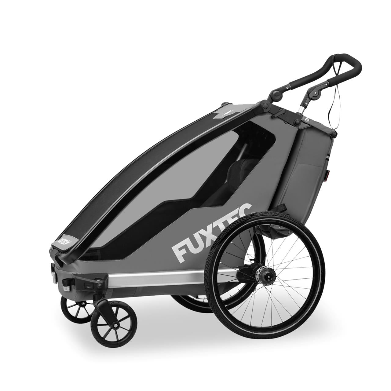 FUXTEC Fahrradanhänger FX-FA1S grau mit Joggerrad