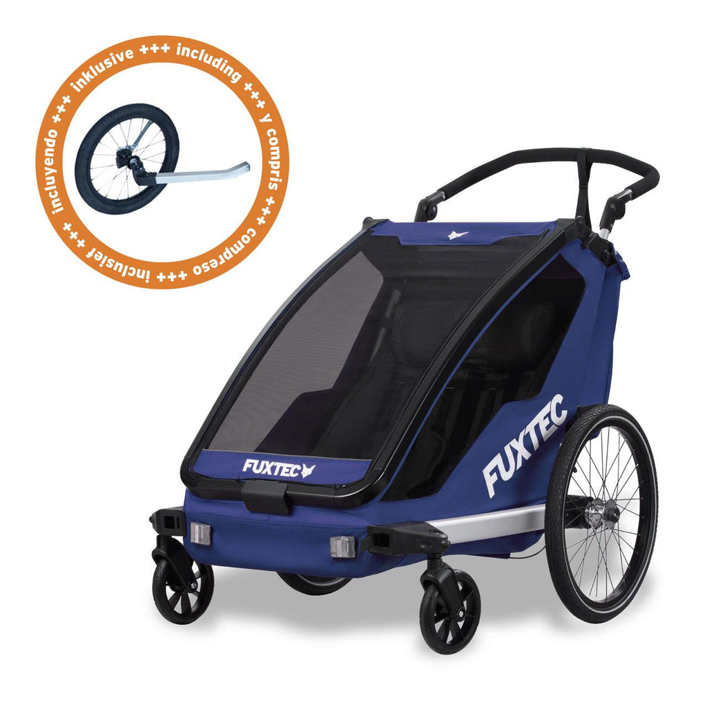 y fahrradanhänger FUXTEC Fahrradanhänger/Jogger FX-FA1-SET-BLAU mit Jogger-Rad