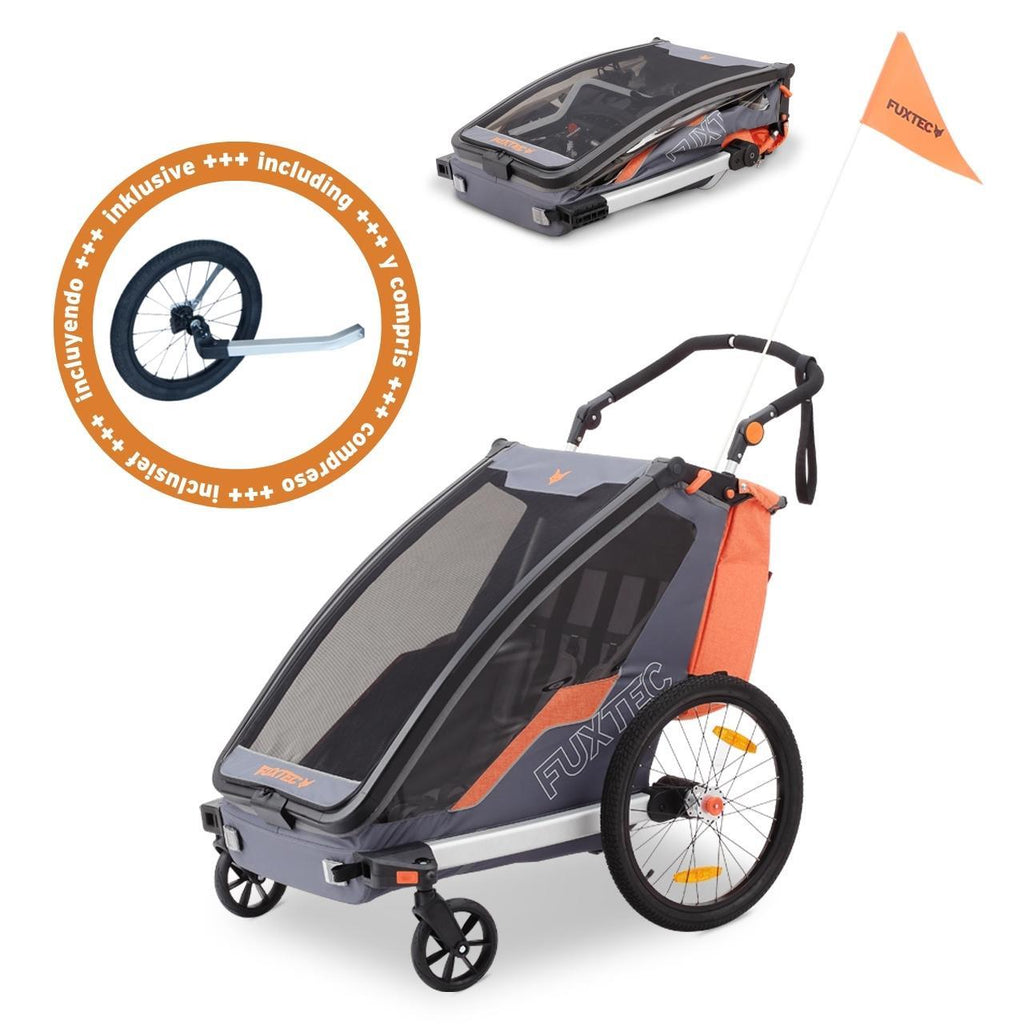 fuxtec fahrradanhänger Fahrradanhänger/Jogger FX-FA1 mit Jogger-Rad Colour:Slate Grey Category:Kinder Jugend_ATB Bereifung mit Reflexstreifen Werkzeugschrank für Abkantwerkzeuge -